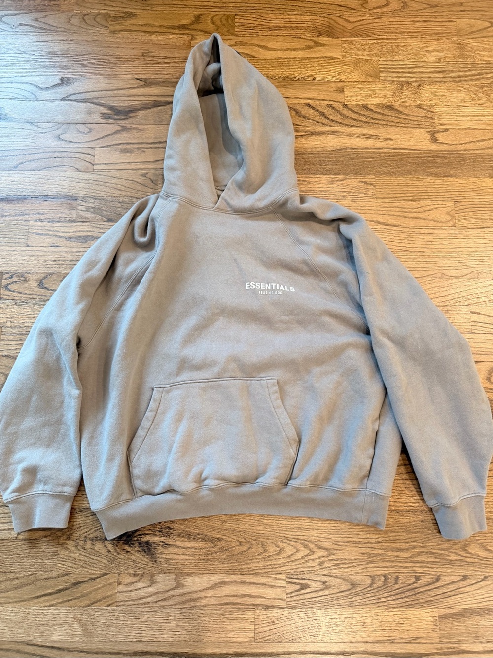 Large ESSENTIALS Men’s Taupe Hoodie - Pullover Sweatshirt